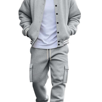 stand collar loose sports fleece suit set with warm jacket collar