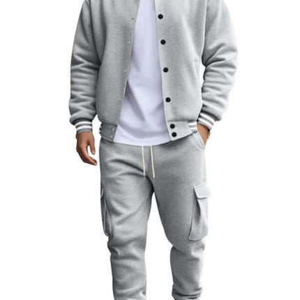 stand collar loose sports fleece suit set with warm jacket pockets