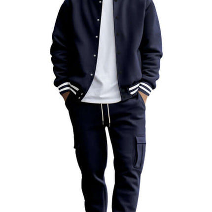 stand collar loose sports fleece suit set with warm jacket model