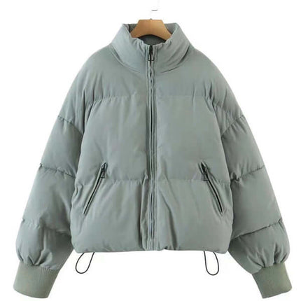 Stand Collar Sleeveless Puffer Vest Jacket for Women back view relaxed fit