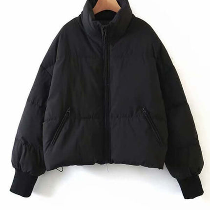 Stand Collar Sleeveless Puffer Vest Jacket for Women stand collar detail close-up