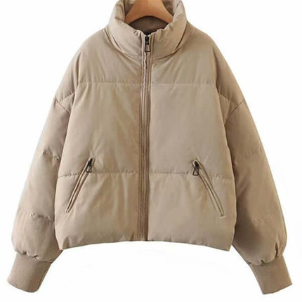 Stand Collar Sleeveless Puffer Vest Jacket for Women slant pocket detail