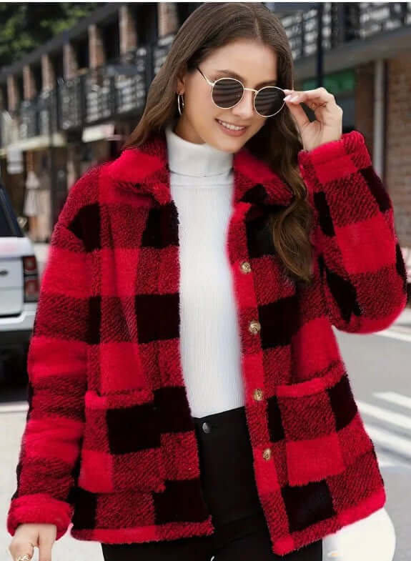 Street Fashion Solid Color Loose Womens Coat Outwear red stylish design.