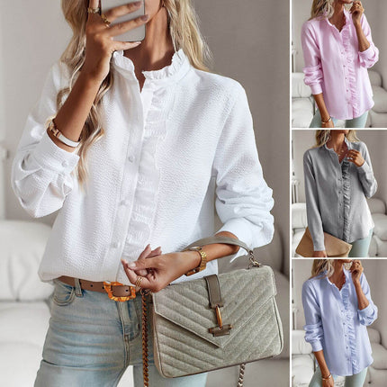 Striped Long Sleeve Shirt women office blouse.
