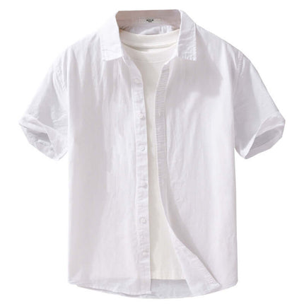 Summer Mens Clothing Simple Versatile Short Sleeve Shirt in white color, perfect for casual summer wear.