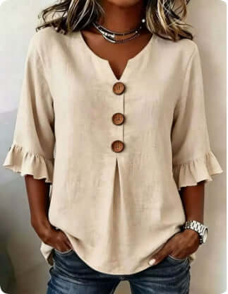 Summer Ruffled Sleeve Top Loose Casual V-Neck Shirt size 2XL extending up to a 46cm loose sleeve measurement.