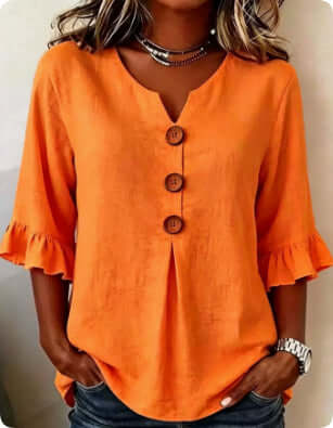 Summer Ruffled Sleeve Top Loose Casual V-Neck Shirt loose fit casual streetwear style ideal for daily outings.