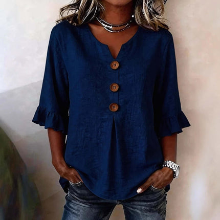 Summer Ruffled Sleeve Top Loose Casual V-Neck Shirt size L engineered with a clear 44cm sleeve profile.