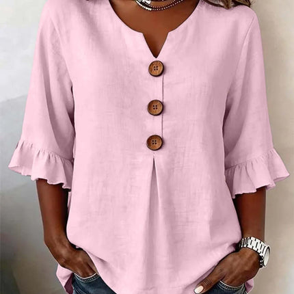 Summer Ruffled Sleeve Top Loose Casual V-Neck Shirt size XL offering a relaxed 112cm roomy bust configuration.