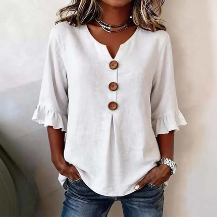 Summer Ruffled Sleeve Top Loose Casual V-Neck Shirt size XL structured beautifully with a 45cm ruffled sleeve scale.