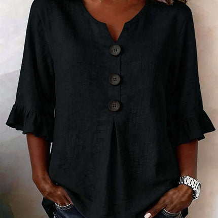 Summer Ruffled Sleeve Top Loose Casual V-Neck Shirt size 2XL measuring 72cm long with a 118cm bust width.