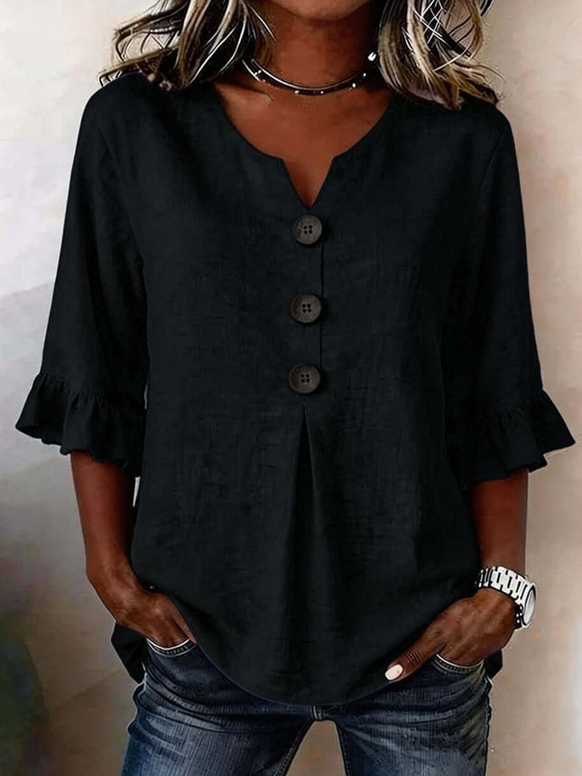 Summer Ruffled Sleeve Top Loose Casual V-Neck Shirt size 2XL measuring 72cm long with a 118cm bust width.