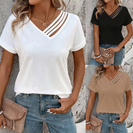 Summer V-neck Short Sleeve Shirt Summer Lightweight Blouse featuring a slim fit design