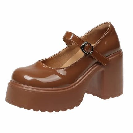 Super High Heels Mary Jane Chunky Platform Shoes Women synthetic leather