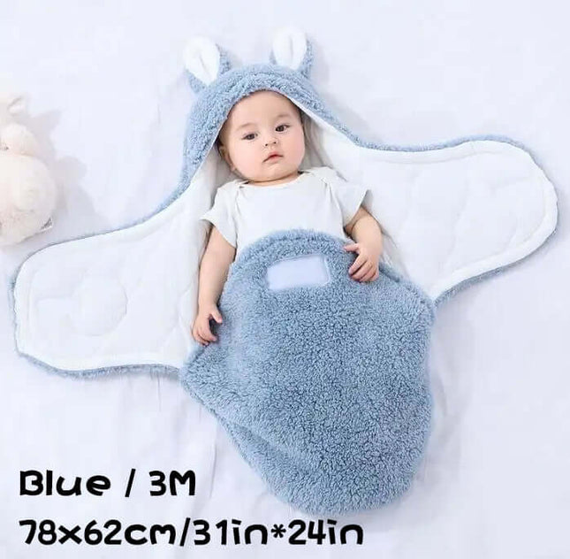 Super Soft Baby Sleeping Bag Fluffy Fleece Swaddle machine wash durable stitched hemline seams representing long-lasting quality.