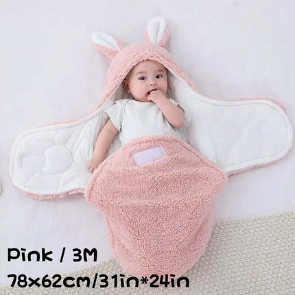 Super Soft Baby Sleeping Bag Fluffy Fleece Swaddle smart adjustable security wings folded neatly for aesthetic promotional imagery.