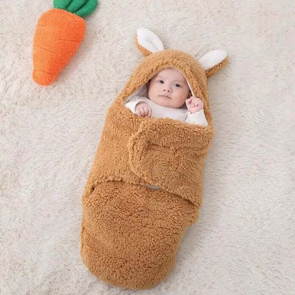 Super Soft Baby Sleeping Bag Fluffy Fleece Swaddle protective contoured head support pillow cushioning close-up layout.