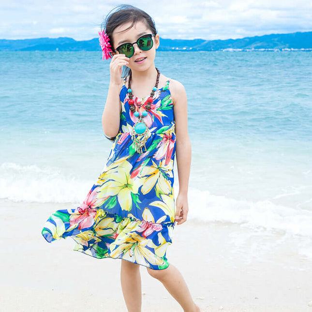 Sweet Sling Chiffon Girls Beach Dress summer vacation wear.