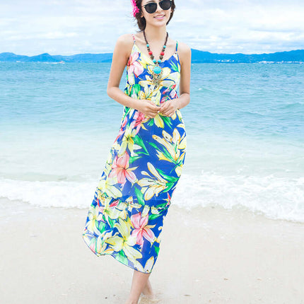 Sweet Sling Chiffon Girls Beach Dress soft polyester fabric.