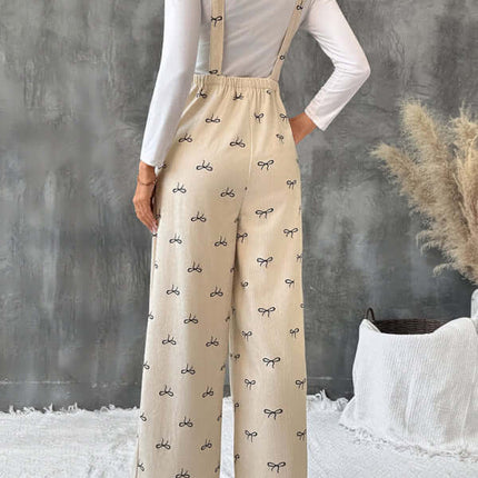 Sweet Style Bow Corduroy Jumpsuit Leisure Suspender woven corduroy texture