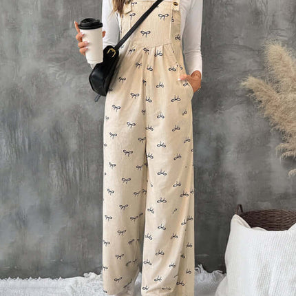 Sweet Style Bow Corduroy Jumpsuit Leisure Suspender H type clothing silhouette