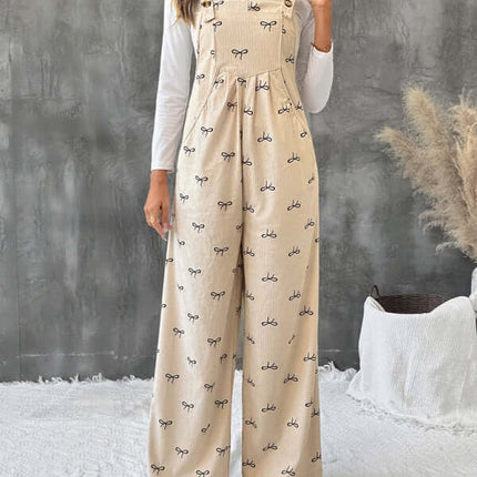 Sweet Style Bow Corduroy Jumpsuit Leisure Suspender adjustable suspender straps