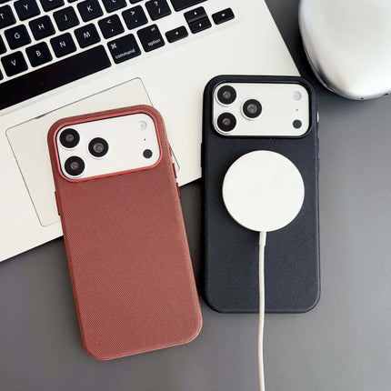 Tech Fabric Magnetic MagSafe Case Compatible iPhone in red and black, placed next to a laptop.