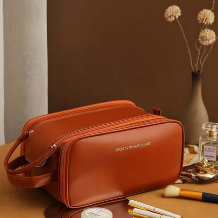 Three-layer Double Zipper U-shaped Design Cosmetic Bag ultra-light travel accessory.