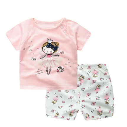 Toddler Cartoon Cotton T-Shirt and Shorts Summer Set minimalist solid color knitwear lookbook layout with matching socks