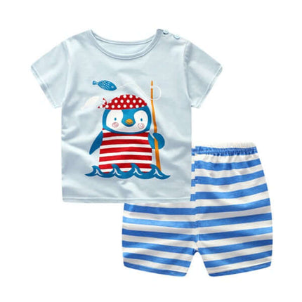 Toddler Cartoon Cotton T-Shirt and Shorts Summer Set clean white t-shirt variant with adorable colorful stripes detail