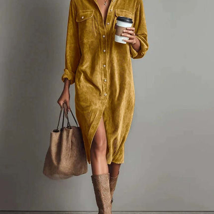 Turn Down Collar Buttons Dress casual daily attire.