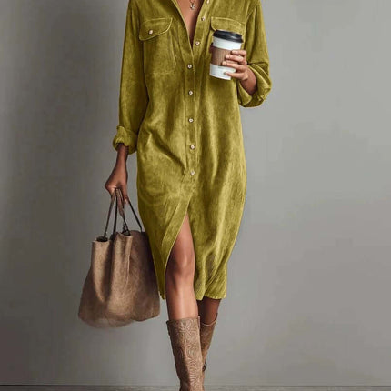 Turn Down Collar Buttons Dress stylish women apparel.