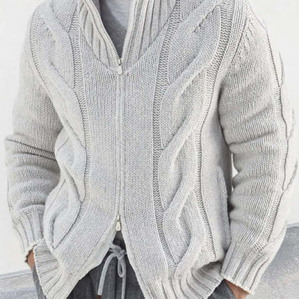 turtleneck cable zipper knitted cardigan jacket for men wear front