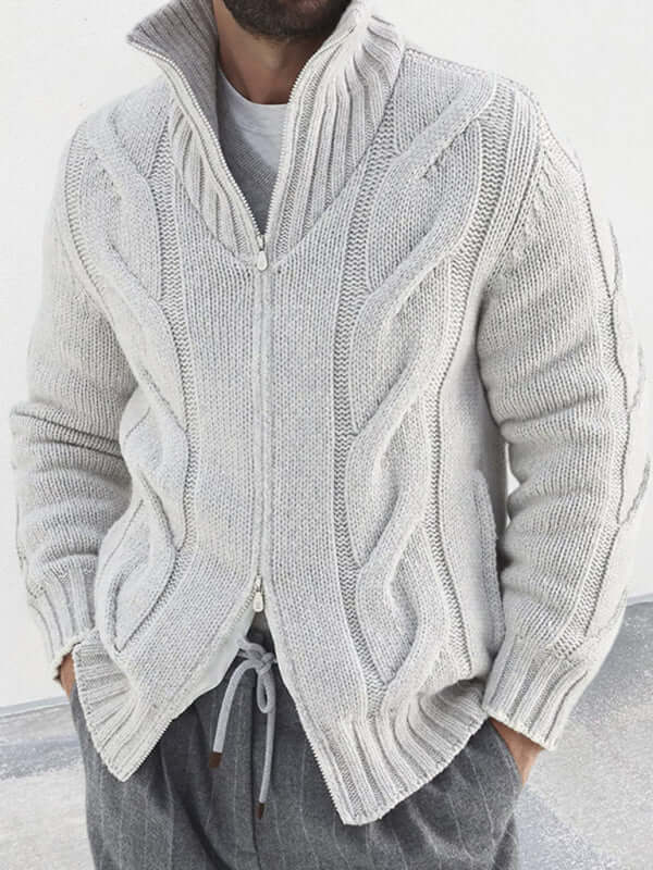 turtleneck cable zipper knitted cardigan jacket for men wear front