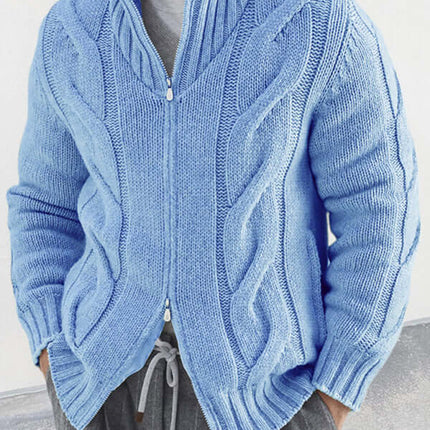 turtleneck cable zipper knitted cardigan jacket for men wear back