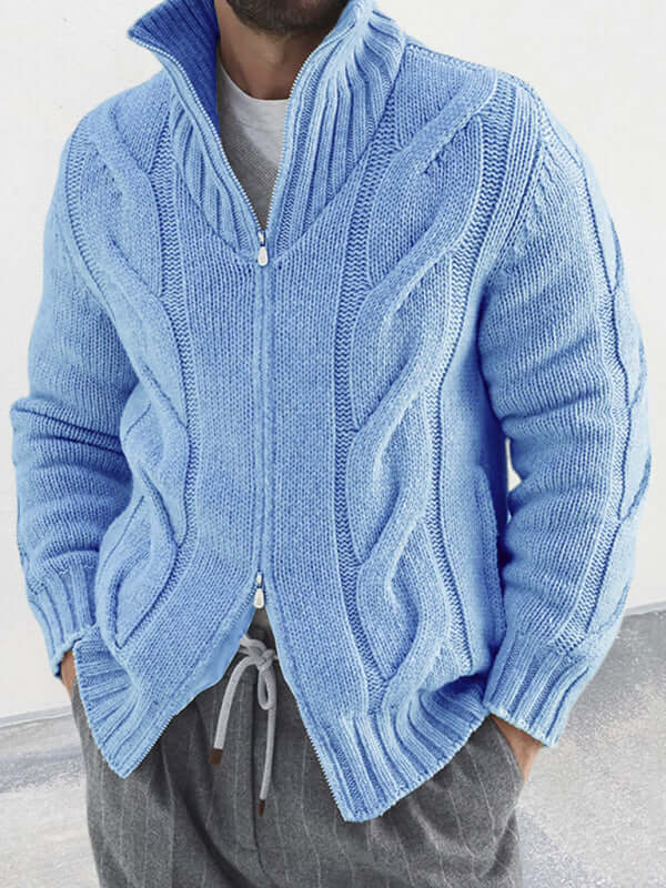 turtleneck cable zipper knitted cardigan jacket for men wear back