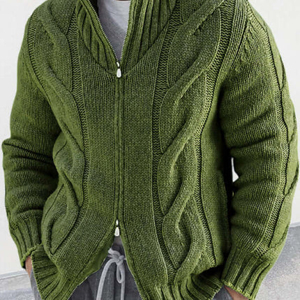 turtleneck cable zipper knitted cardigan jacket for men wear side