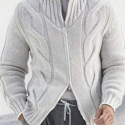 turtleneck cable zipper knitted cardigan jacket for men wear zipper detail
