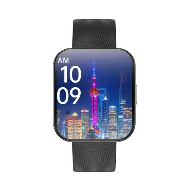 U17 Ultra Thin Curved Screen AMOLED Sports Smart Watch displaying Shanghai skyline with vibrant colors