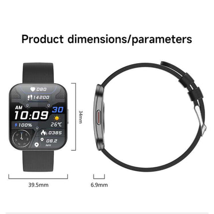 Product dimensions of U17 Ultra Thin Curved Screen AMOLED Sports Smart Watch showing size parameters and features.