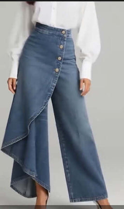 Unique Ruffled Buttons Straight-Leg Faux Jeans featuring a stylish wrap design and button details.
