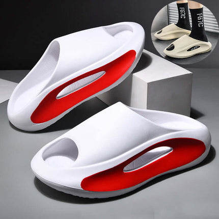 Unisex Hollow Peep Toe Summer EVA Slides in white and red, perfect for casual summer wear.