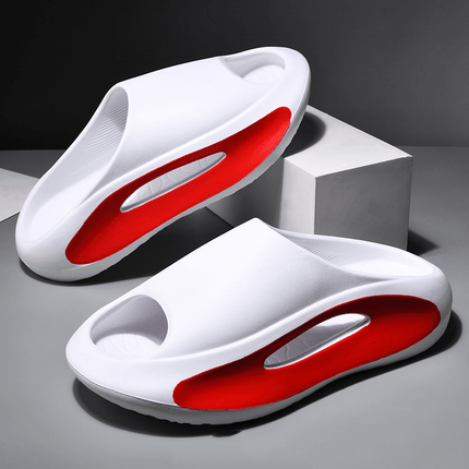 Unisex Hollow Peep Toe Summer EVA Slides in white and red design