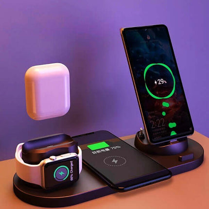 Universal 6 in 1 Wireless Fast Charger Dock for iPhone with multi-device charging support