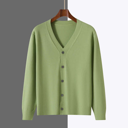 V-Neck Knitted Cardigan Coat Men Andy Velvet Sweater size S outlining a 63cm clothing length contour.