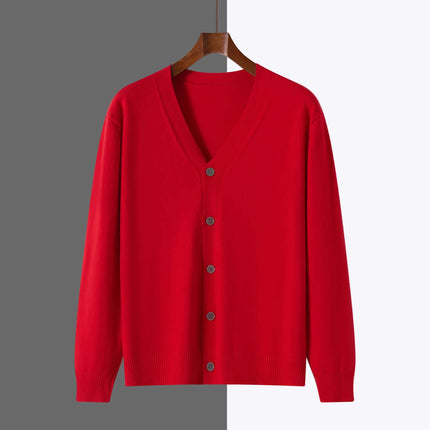 V-Neck Knitted Cardigan Coat Men Andy Velvet Sweater size XL configured with 60cm sleeve lengths and 45cm shoulders.