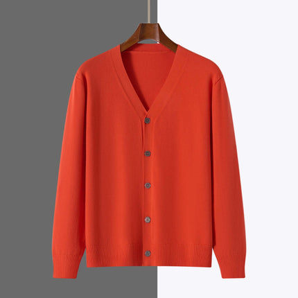 V-Neck Knitted Cardigan Coat Men Andy Velvet Sweater size 3XL showcasing top tier plus size 70cm length metrics.