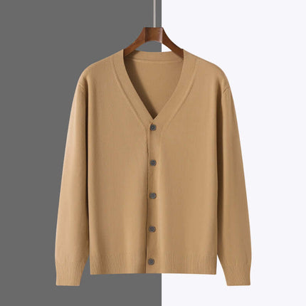 V-Neck Knitted Cardigan Coat Men Andy Velvet Sweater size M detailed with a 65cm vertical jacket length.