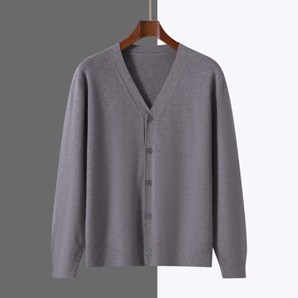 V-Neck Knitted Cardigan Coat Men Andy Velvet Sweater size L calibrated with a 104cm intermediate bust fitment.