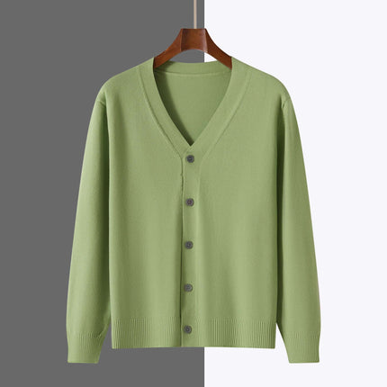 V-Neck Knitted Cardigan Coat Men Andy Velvet Sweater size XL highlighting a relaxed 68cm winter length profile.